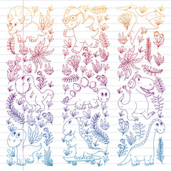 Pattern kids fabric, textile, nursery wallpaper. Vector illustration. Hand drawn dinosaurs, dino for little children.