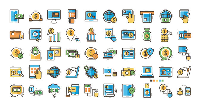 bundle of online banking set icons