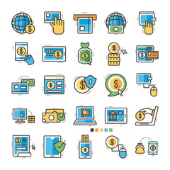 bundle of online banking set icons