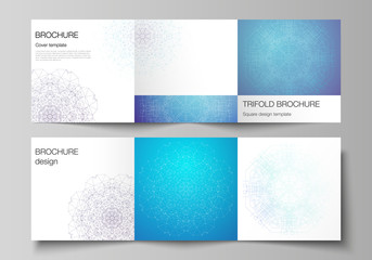 Fototapeta na wymiar Minimal vector editable layout of square format covers design templates for trifold brochure, flyer, magazine. Big Data Visualization, geometric communication background with connected lines and dots.