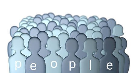 A drawing of a people crowd 3d illustration isolated on white
