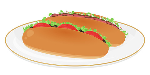 コッペパン_ロールパン_サンドイッチのイラスト