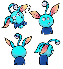 A collection of stickers with a funny creature, an alien. Funny isolated on a white background.