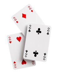 Playing cards for poker, gambling and casinos, isolated on white background with clipping path