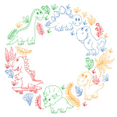 Fototapeta na wymiar Dinosaurs, dino. Vector pattern kids fabric, textile, nursery wallpaper. Illustration for children.