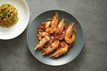Stir Fried Shrimp with Tamarind Sauce with studio light delicious looking