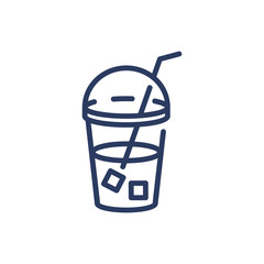 Cold drink thin line icon. Glass with straw, cap, lid, takeaway, ice isolated outline sign. Drink or cafe concept. Vector illustration symbol element for web design and apps