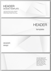 Vector layout of headers, banner design template for website footer design, horizontal flyer design, website header backgrounds. Halftone dotted background with gray dots, abstract gradient background