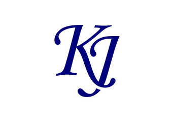 Elegant Initial Logo Design KJ in Deep Blue for Branding and Stationery