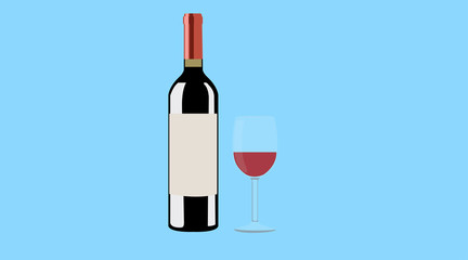 Vector Isolated Illustration of a Bottle of Wine and a Cup of Wine