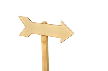 Wooden arrow pointer right direction isolated on white background. 