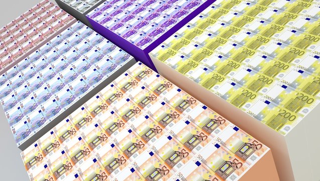 Huge money stack of european currency euro 3d illustration