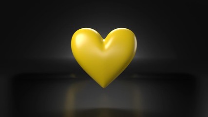 Pulsing yellow heart shape object on black background.
Loop able 3D animation.