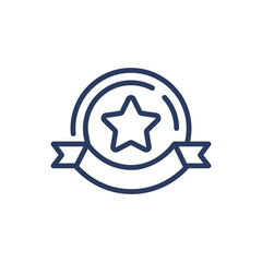 Award medal with ribbon and star thin line icon. Trophy, circle, honorary award isolated outline sign. Triumph or achievement concept. Vector illustration symbol element for web design and apps