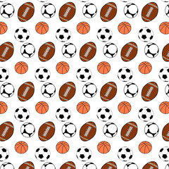 pattern with balls football rugby basketball