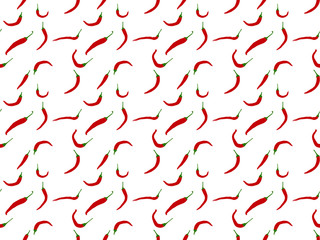 Seamless graphic design of endless repeated pattern of red spicy peppers illustration on white background