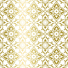 Golden geometric pattern. Minimal pattern. Vintage. Stylized flowers. Great for fabric and textile, invitations, fashion, business cards, wallpaper, packaging or any desired idea. 