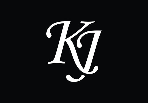 Elegant KJ Initial Logo Design in White on Black Background Monogram Concept