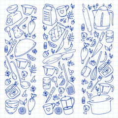 Cooking class, menu. Kitchenware, utencils Food and kitchen icons