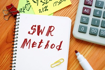 The photo says Safe Withdrawal Rate SWR Method Definition. Notepad, pen, marker.