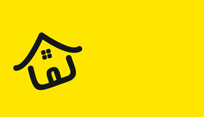 home, house, real estate icon create, digital art drawing, painting by kids on yellow background