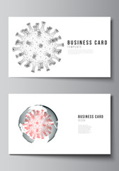 Vector layout of two creative business cards design templates, horizontal template vector design. 3d medical background of corona virus. Covid 19, coronavirus infection. Virus concept.