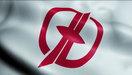 3D Waving Japan City Flag of Takarazuka Closeup View