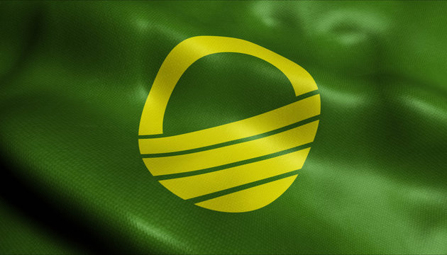 3D Waving Japan City Flag of Ashiya Closeup View