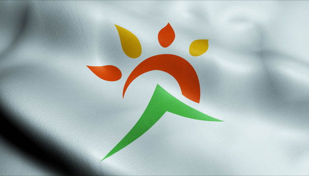 3D Waving Japan City Flag of Asago Closeup View