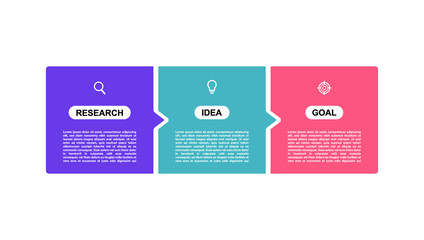 Business process infographic template with 3 options or steps. Flat Vector illustration graphic design