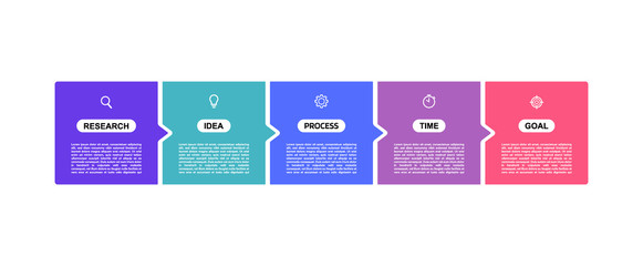Business process infographic template with 5 options or steps. Flat Vector illustration graphic design