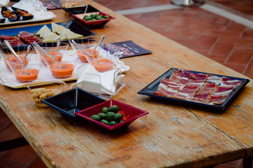 A little typical Mediterranean food on wooden table