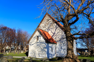 GISKE, NORWAY - 2017 MARCH 05. Giske Church is a 12th-century marble parish church of the Church of Norway in Haram Municipality in Møre og Romsdal county, Norway. 