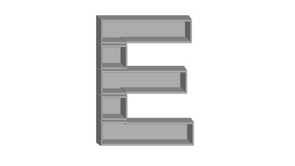 3D ENGLISH ALPHABET MADE OF GRAY 5 STAGED EMPTY BOX : E