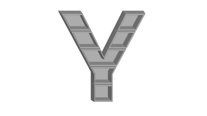 3D ENGLISH ALPHABET MADE OF GRAY 5 STAGED EMPTY BOX : Y