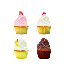 Colorful cupcakes set. vector illustration