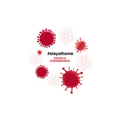 Red corona virus infection circle. Stay at home text. Corona virus sign disense outbreak vector background