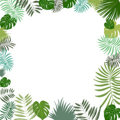 Fototapeta na wymiar Frame with tropical leaves vector illustration summer background