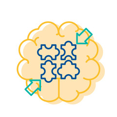 Puzzle Elements Connected over Human Brain Icon