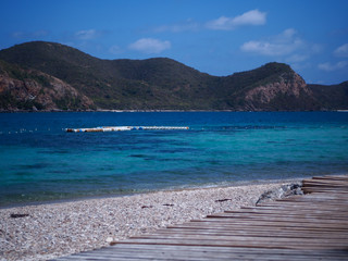 Fototapeta premium View of the beach, sea and mountains.