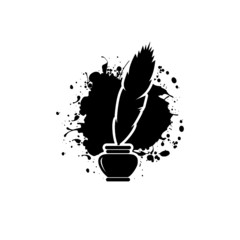 Inkwell and feather pen icon isolated on white background