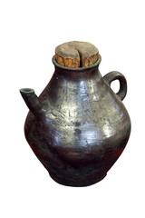Forged jug, rare vessel, antique liquid container, antique flask, thermos with a wooden stopper
