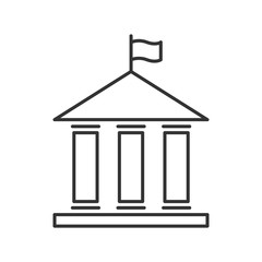 House with columns and flag icon. Building of government, embassy, official institution or establishment with flying banner. Vector Illustration