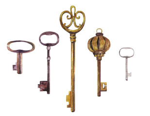 Watercolor vintage keys