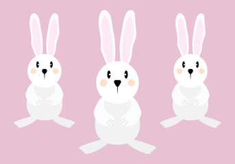 Obraz na płótnie Canvas Tres conejos adorables sobre fondo rosa.