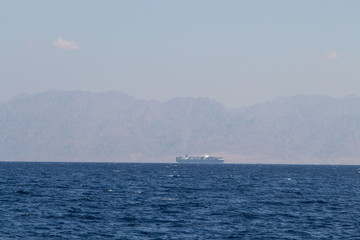 The coastline of the Red Sea and the mountains in the background. Egypt, the Sinai Peninsula.