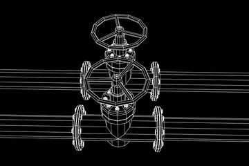 Oil pipeline with valve business concept. Finance economy polygonal petrol production. Petroleum fuel industry transportation line. Wireframe low poly mesh vector illustration.