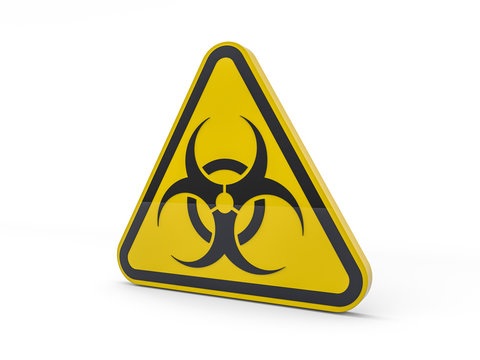 Virus COVID-19, pandemic risk alert. Biohazard sign. Warning sign of virus. 3D