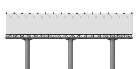 Empty road billboard in white space. Street outdoor advertising. Isolated. Mock up. 3d rendering. Front view.