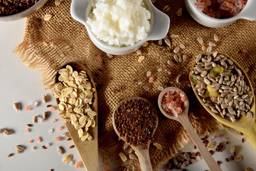 shea butter and several different ingredients for making homemade cosmetics